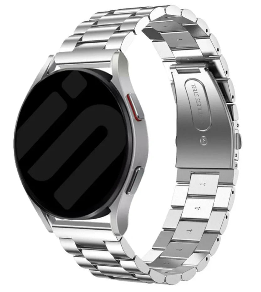 Steel Strap, silver, on a watch, 3/4 front view