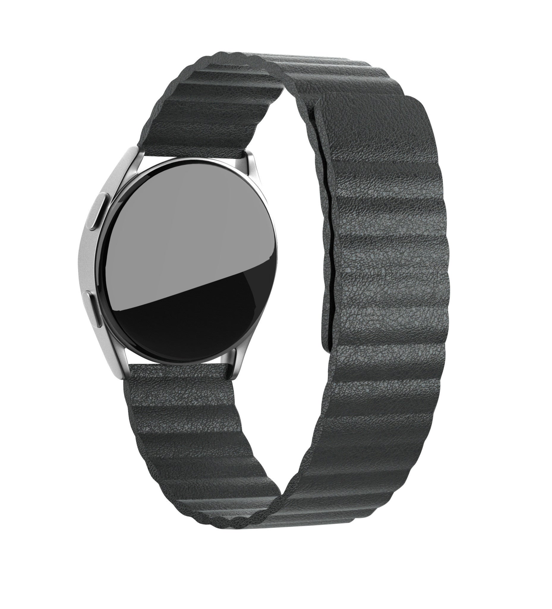 Leather Loop Strap, black, on a watch, 3/4 front view
