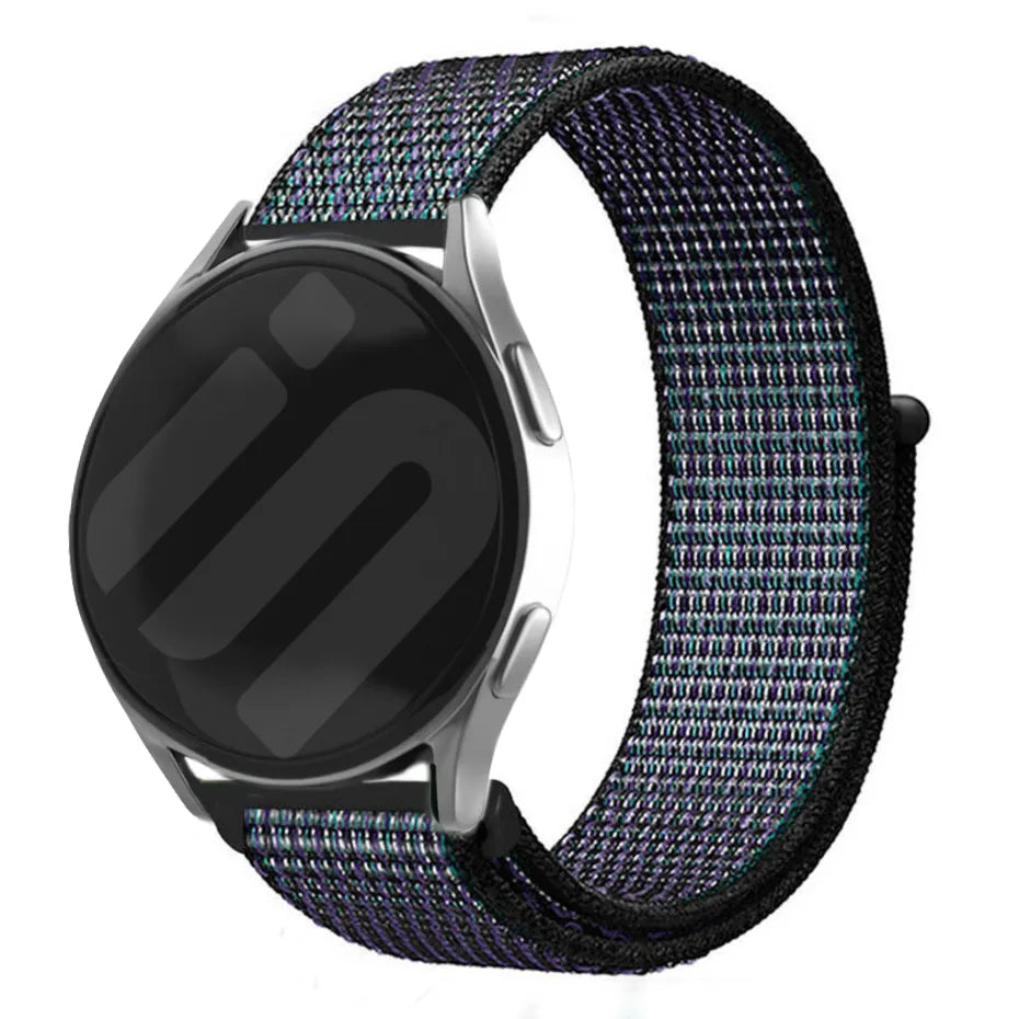 Nylon Strap, black/blue, on a watch, 3/4 front view