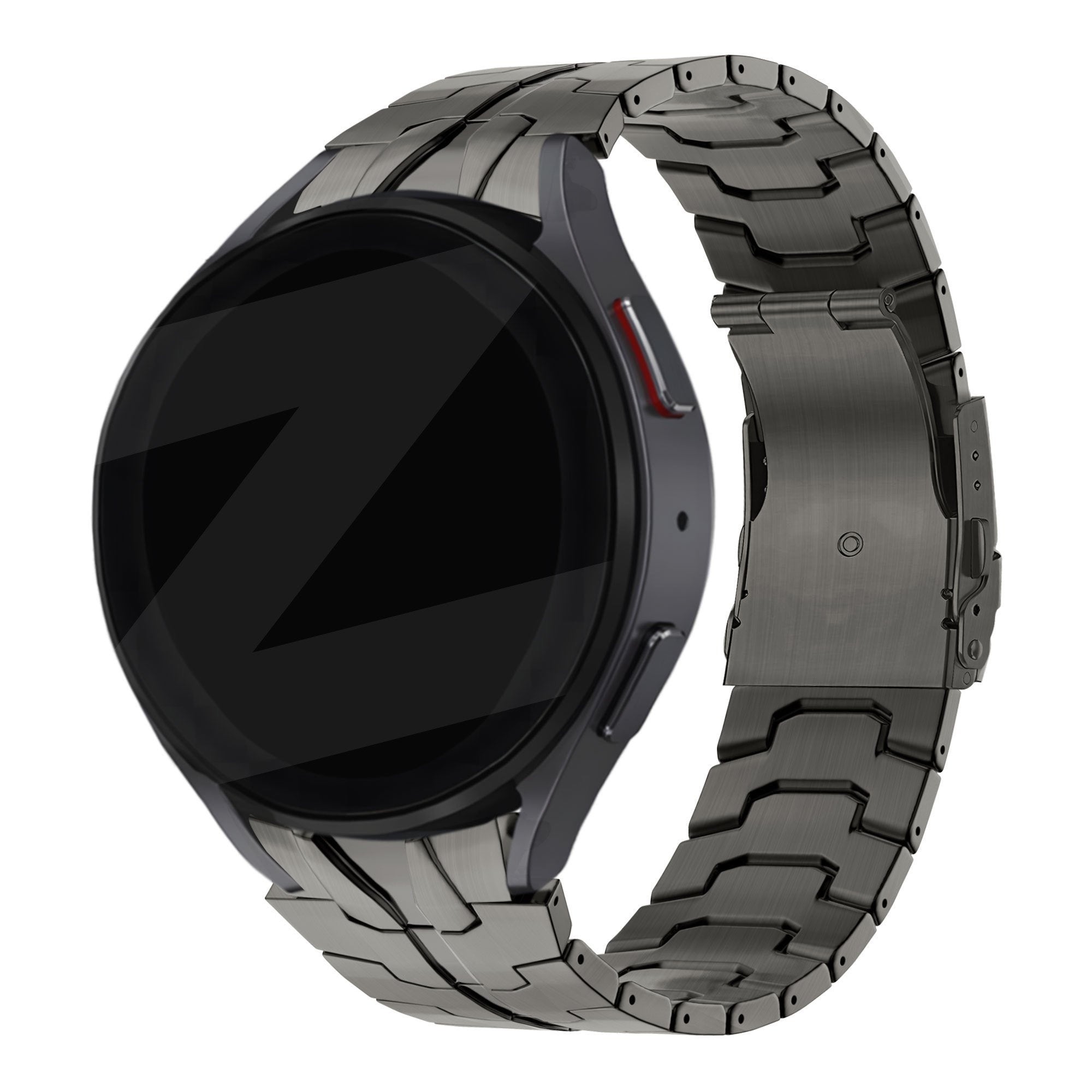 Steel Strap 'Iron', graphite, on a watch, 3/4 rear view
