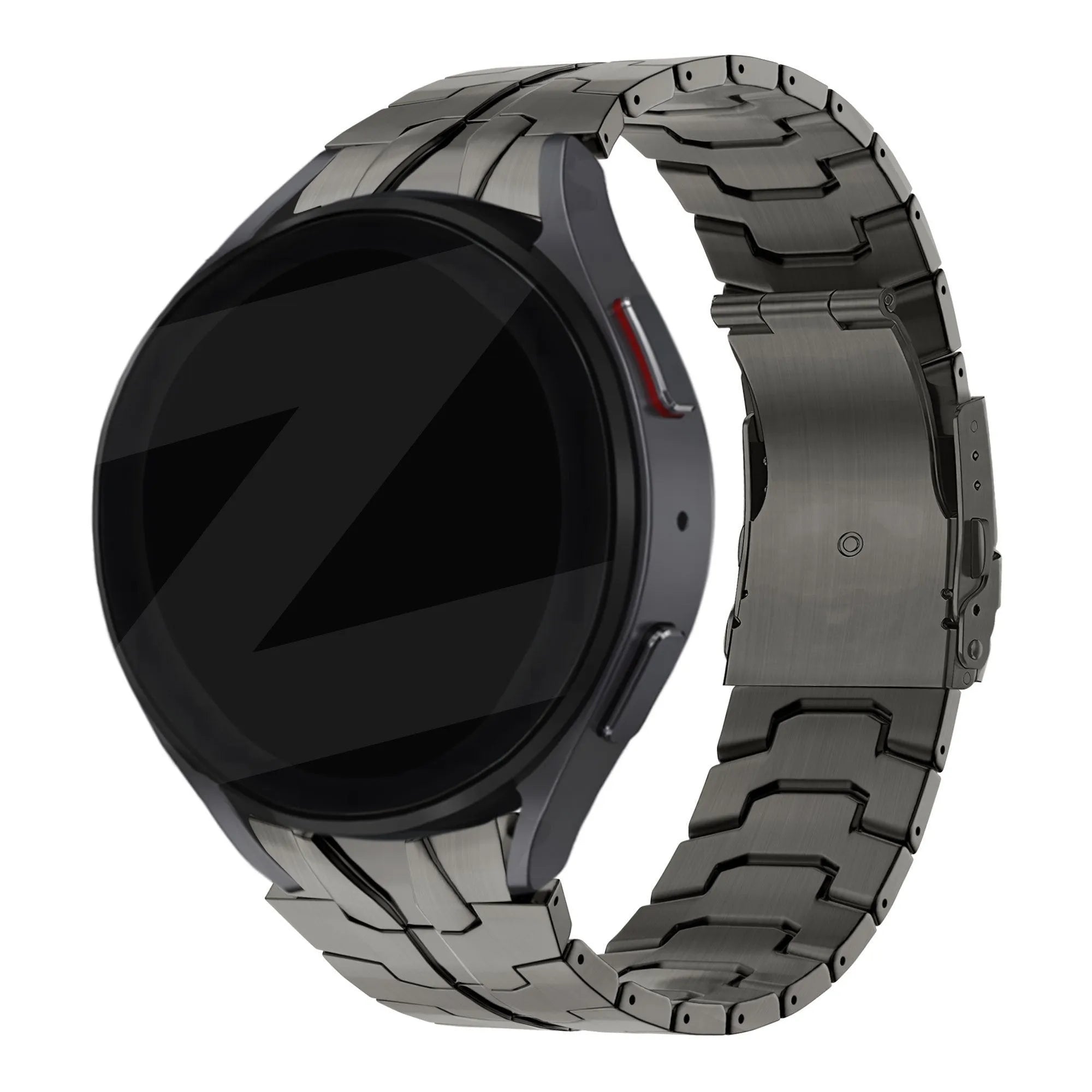 Steel Strap 'Iron', graphite, on a watch, 3/4 rear view
