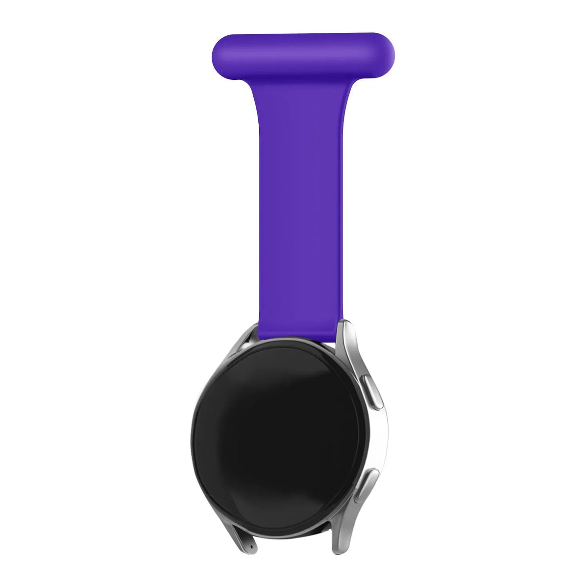 Silicone Nurse Fob, purple, on a watch, 3/4 rear view