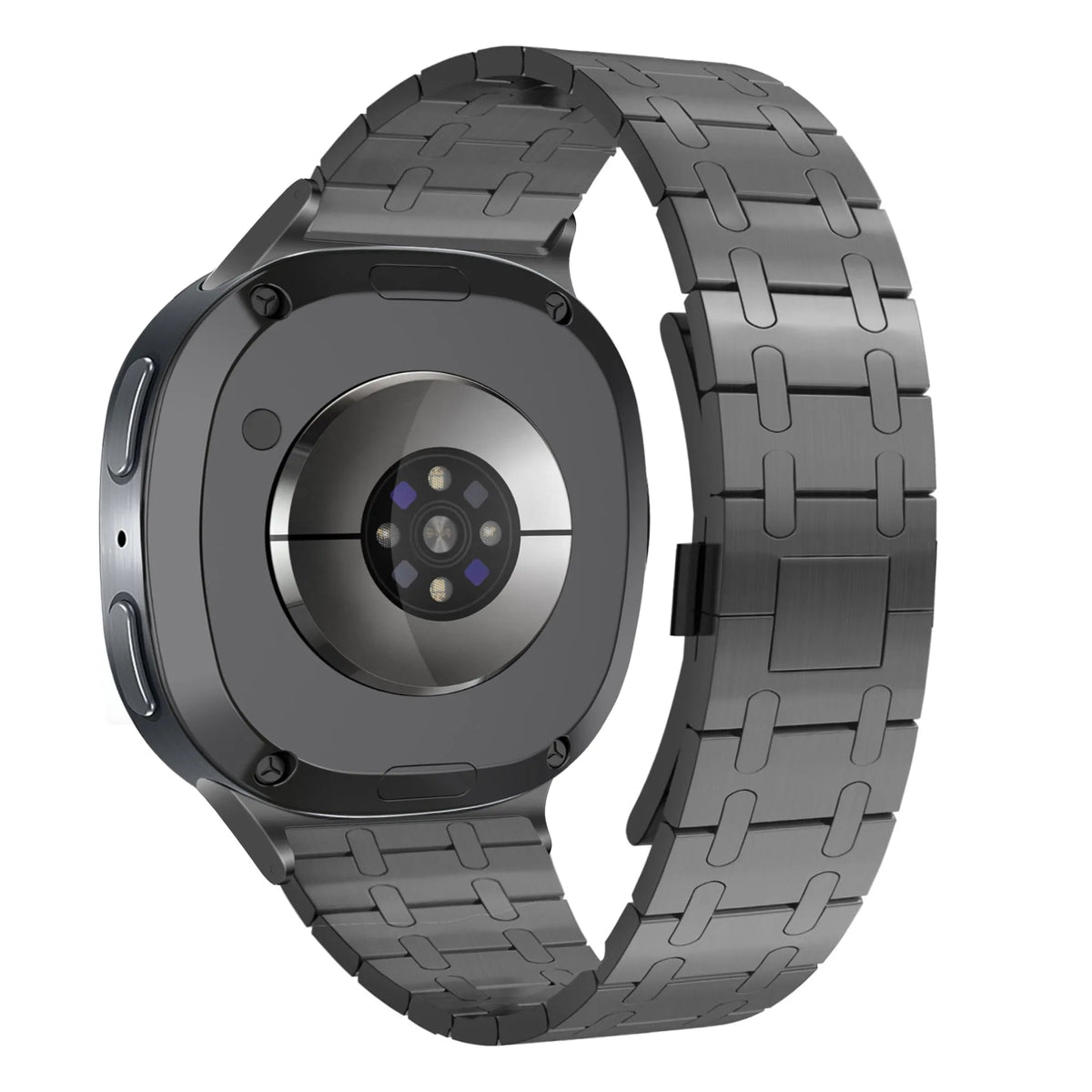Steel Strap 'Royal', black, on a watch, 3/4 rear view