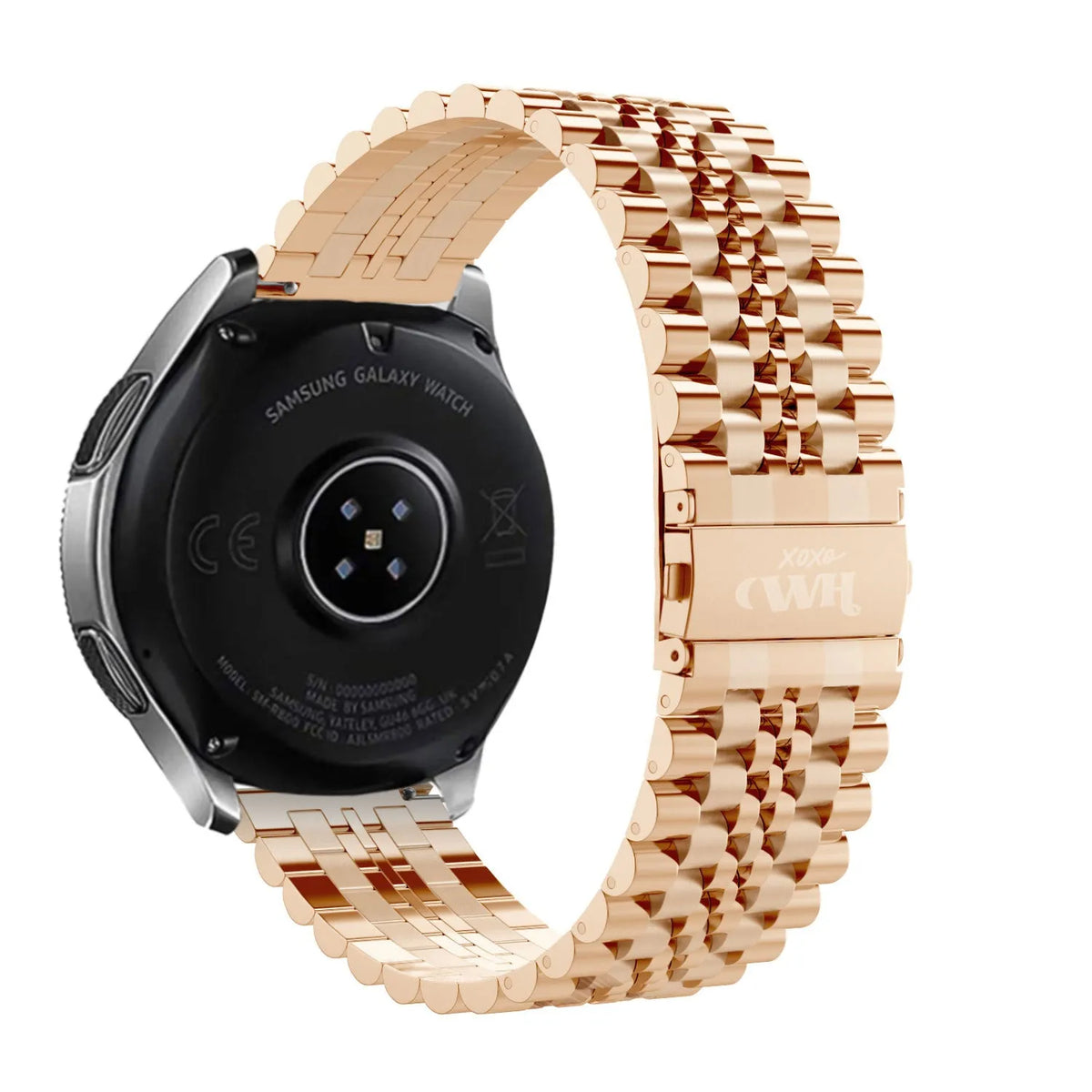 Steel Strap, rose gold, on a watch, 3/4 rear view