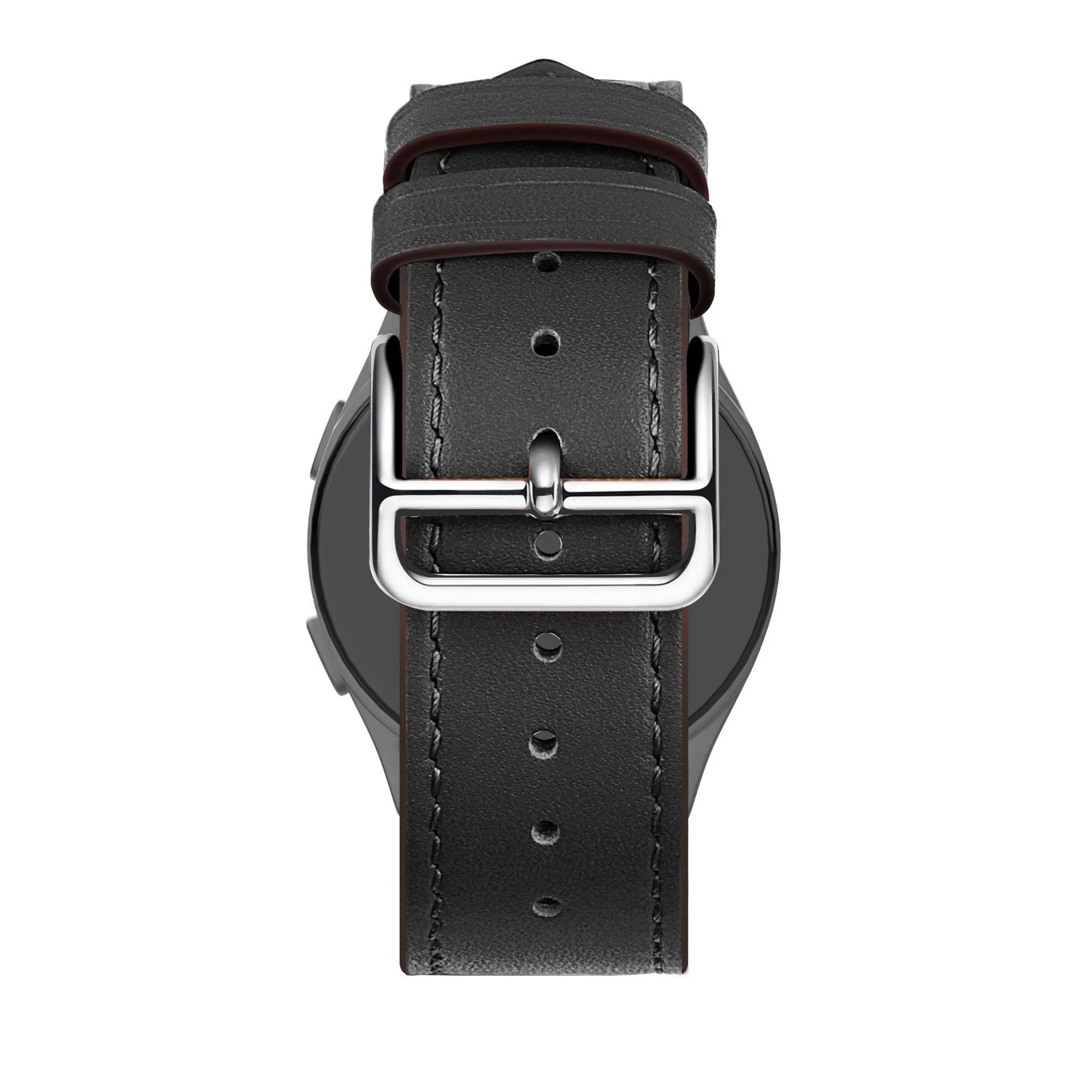 Leather Strap 'Deluxe', black, on a watch, 3/4 rear view
