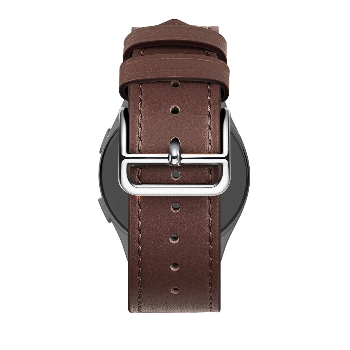 Leather Strap 'Deluxe', brown, on a watch, 3/4 rear view