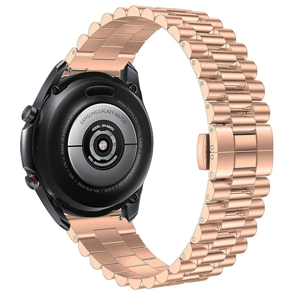 Presidential Steel Strap, rose gold, on a watch, 3/4 rear view