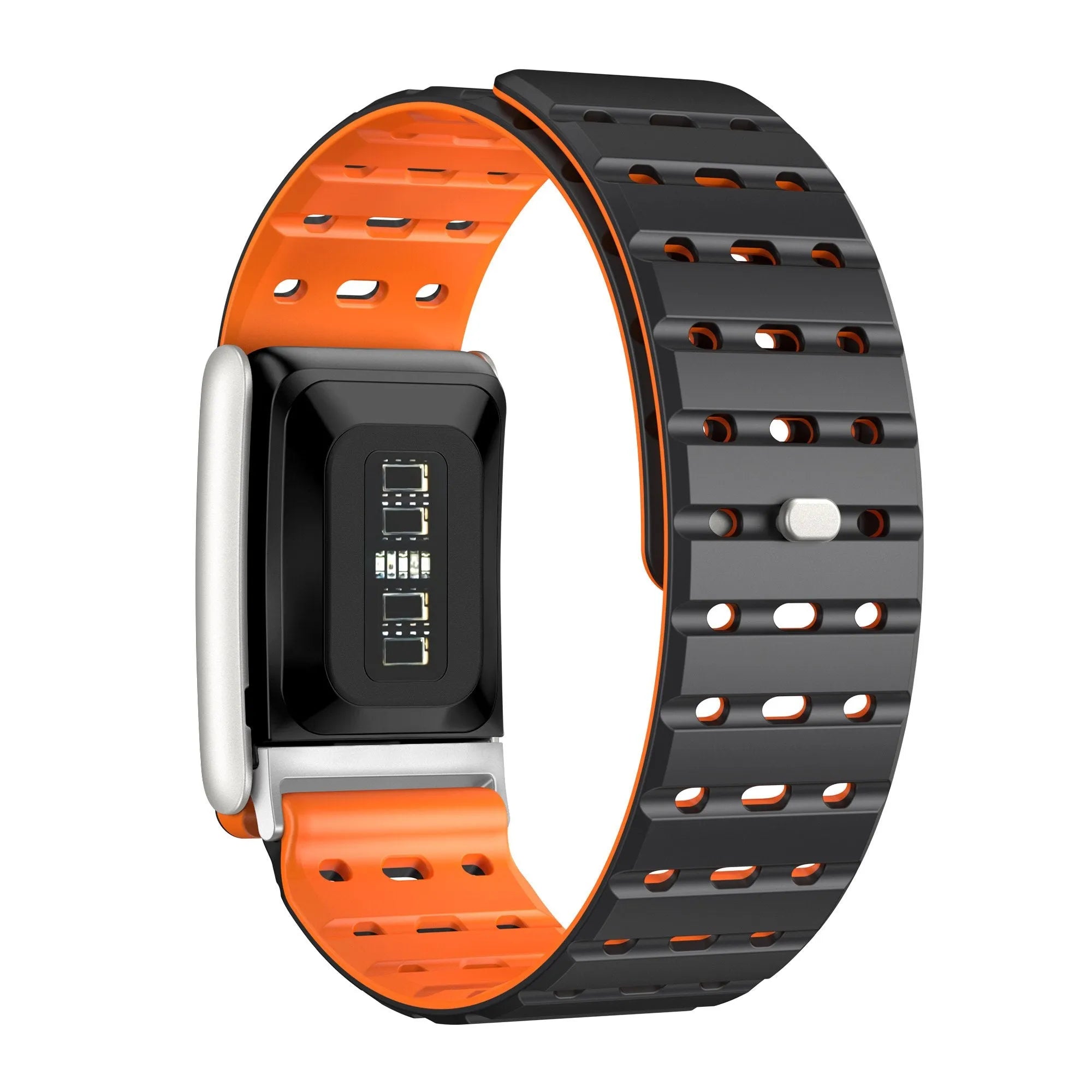 Kompatibel mit Whoop 5.0 magnetisches Silikonarmband (Schwarz/Orange)