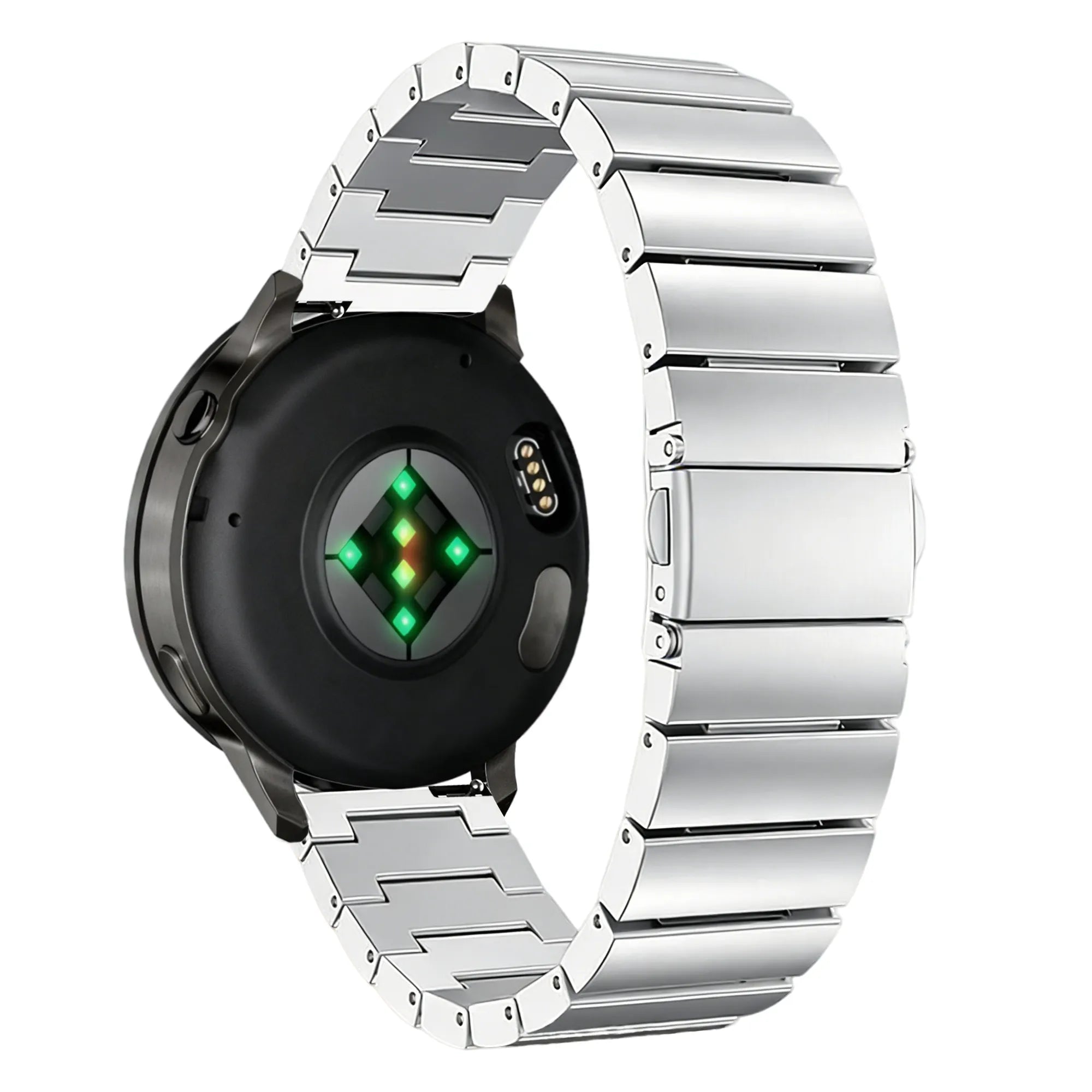 Steel Strap 'One Bead', silver, on a watch, 3/4 rear view