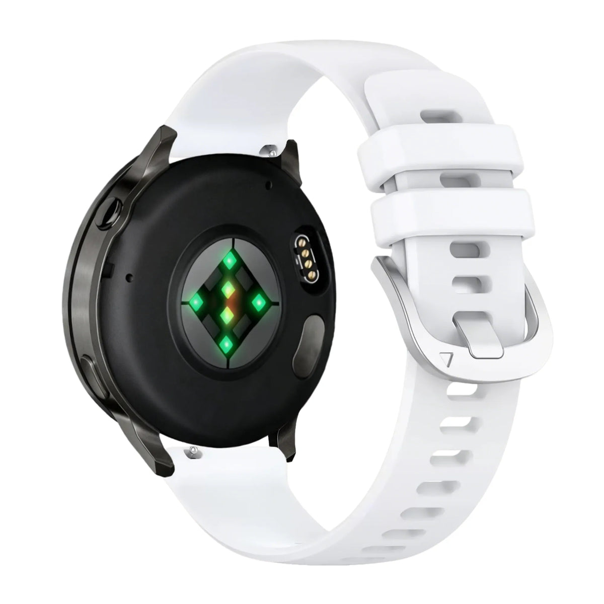 Silicone Strap 'Classic', white, on a watch, 3/4 rear view
