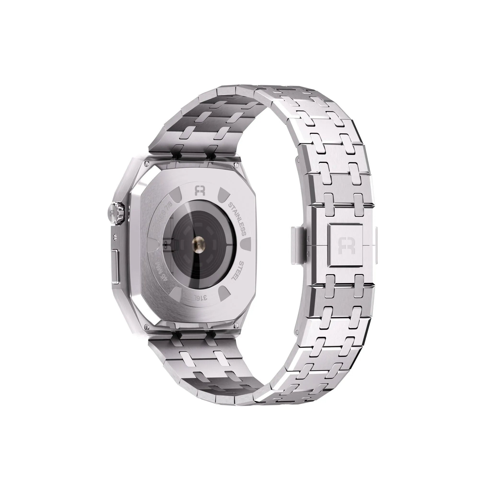 Reqior Apple Watch 45mm Hülle mit integriertem Stahlarmband (Silber)