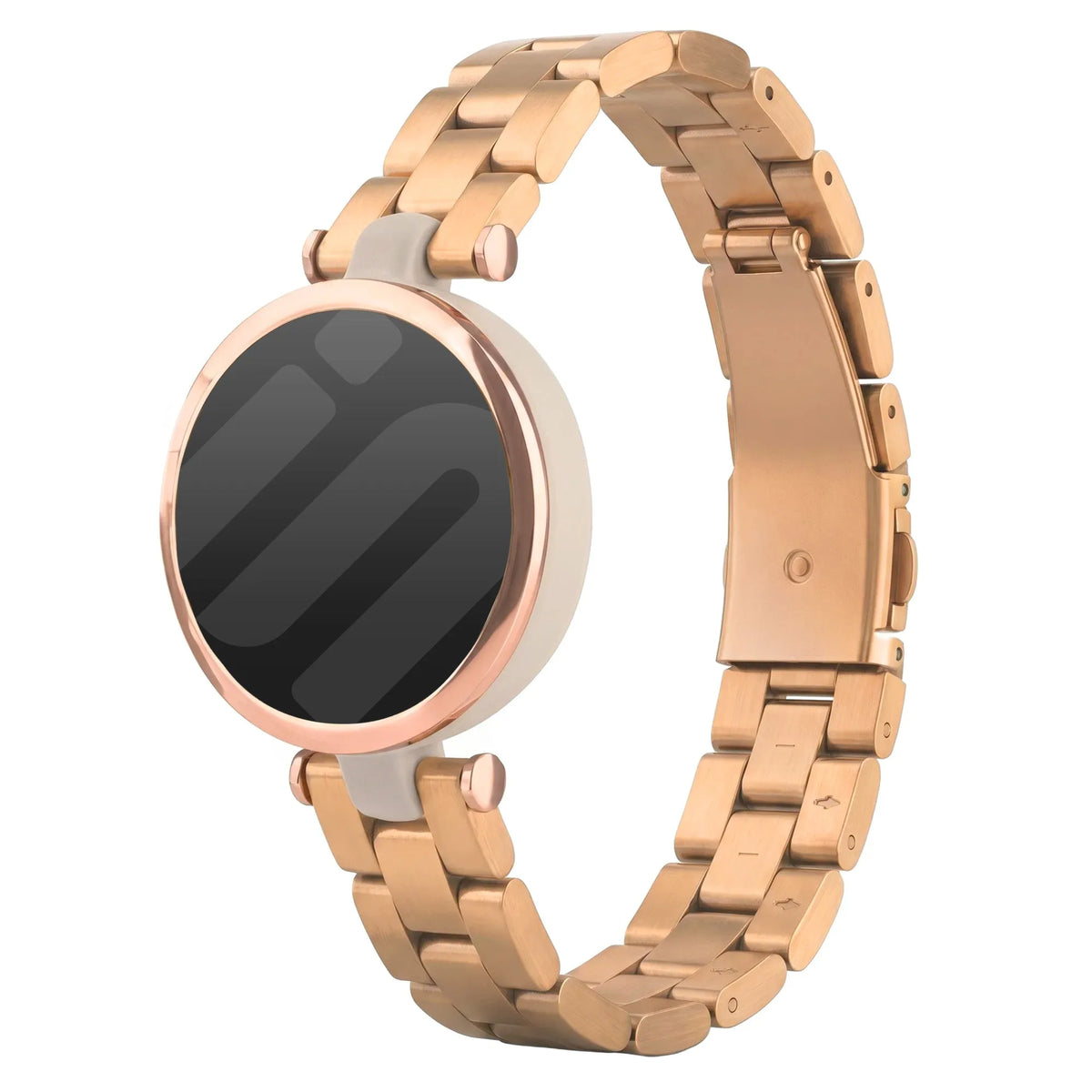 Steel Strap, rose gold, on a watch, 3/4 rear view
