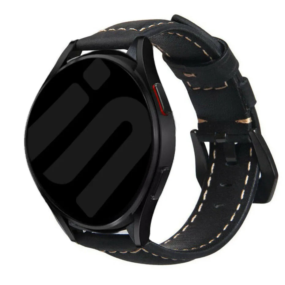 Leather Strap, black, on a watch, 3/4 rear view