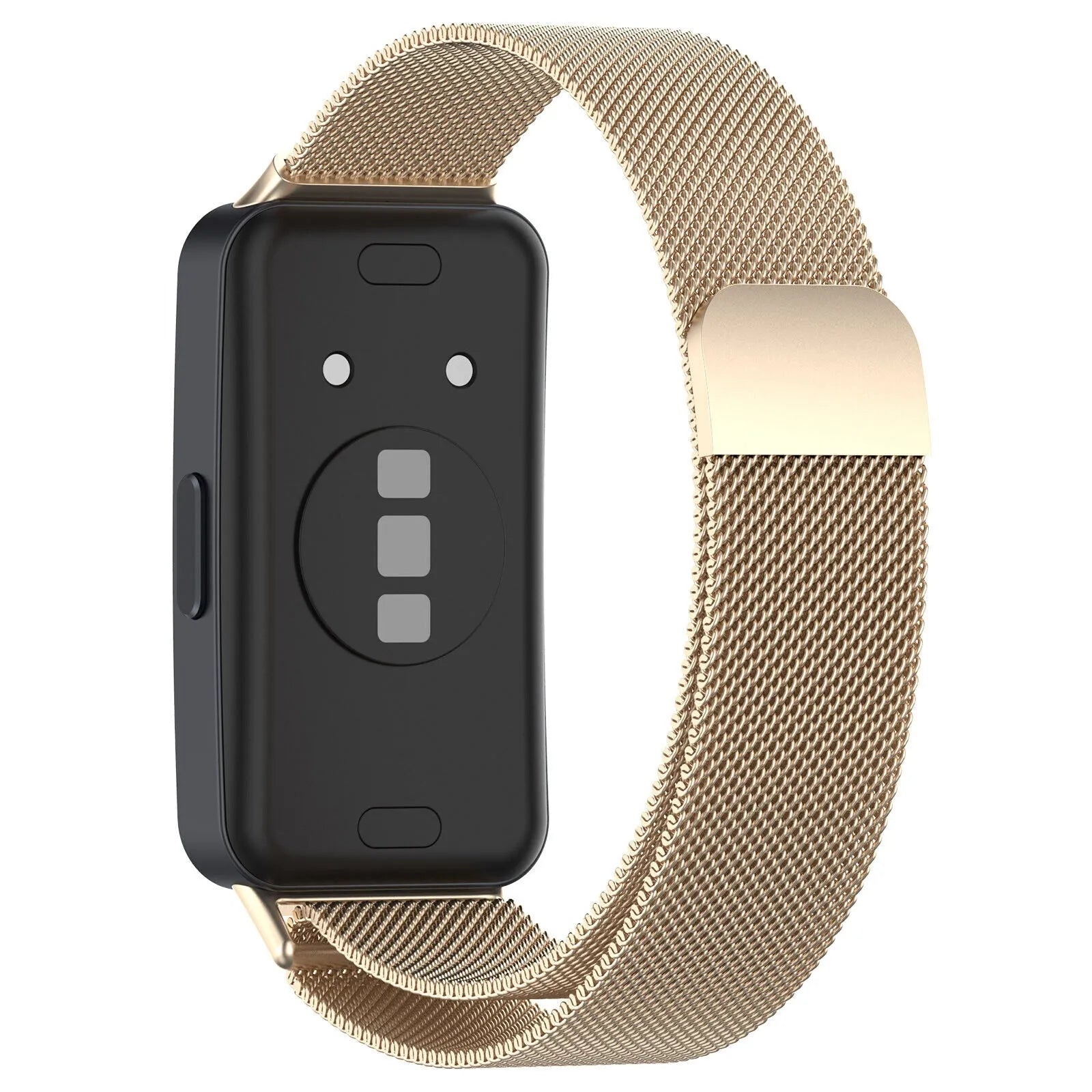 Milanese Strap, champagne, on a watch, 3/4 rear view