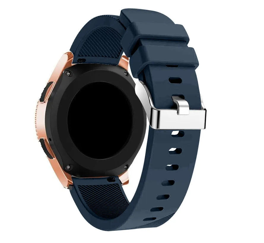Twill Silicone Strap, dark blue, on a watch, 3/4 rear view