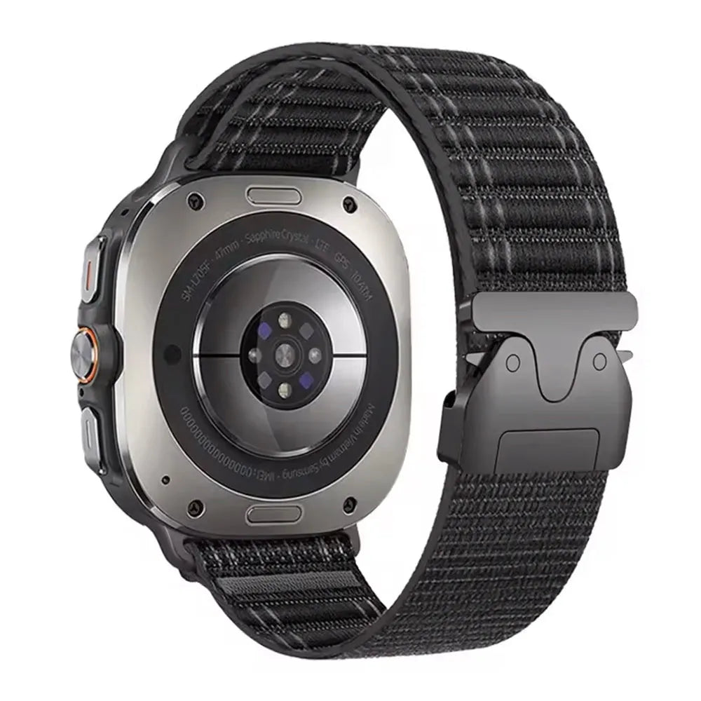 Wave Nylon Strap P-Buckle, black, on a watch, 3/4 rear view