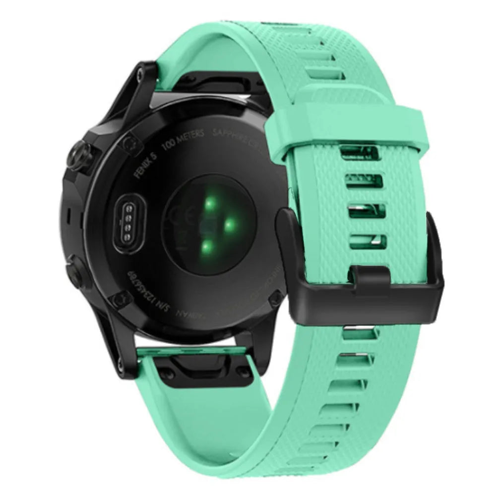 Silicone Strap, aqua, on a watch, 3/4 rear view