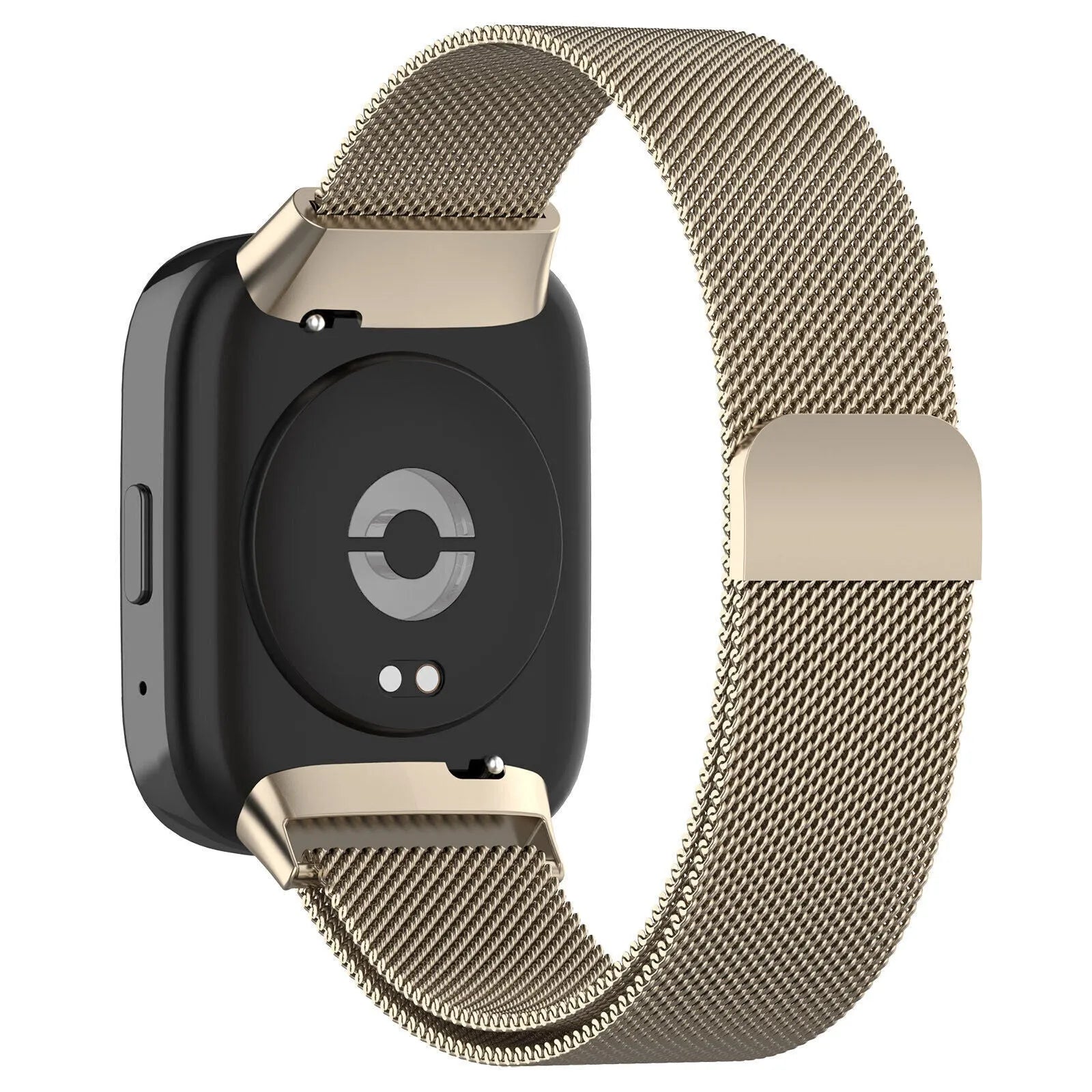 Milanese Strap, champagne, on a watch, 3/4 rear view