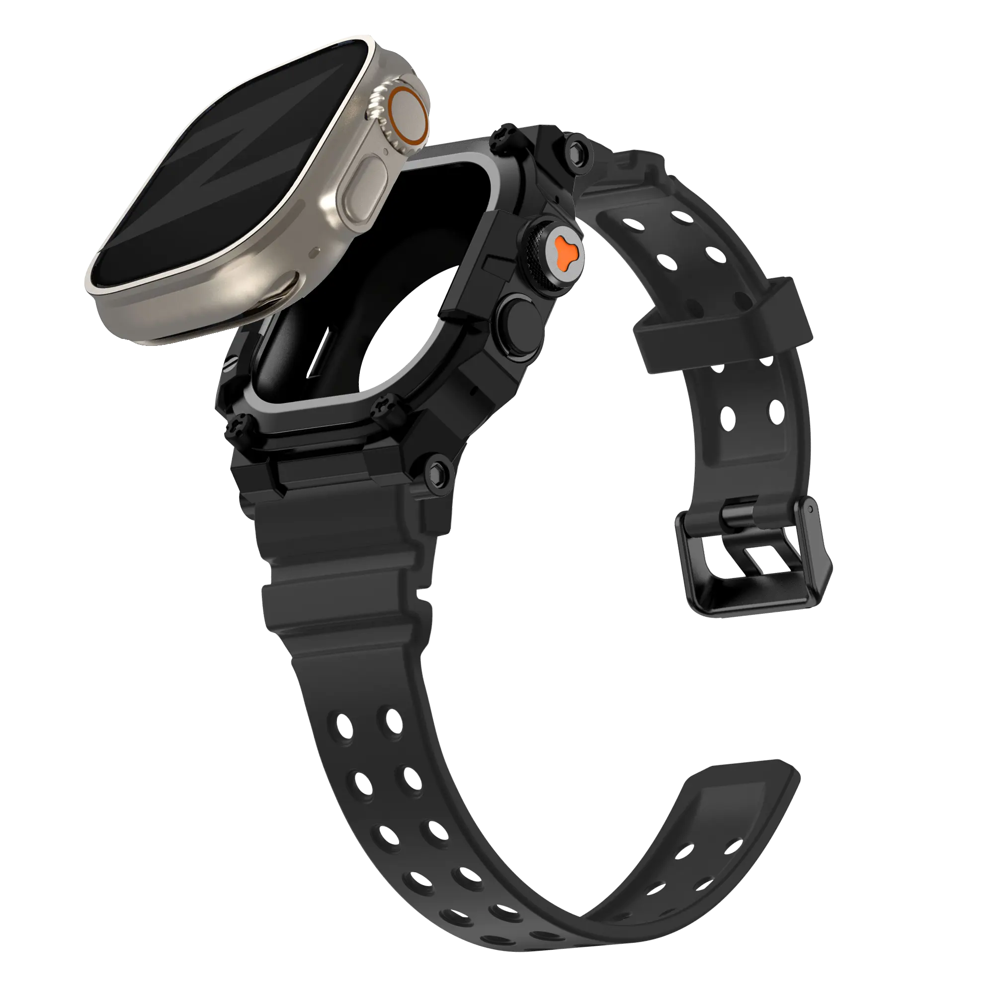 Bandz Apple Watch Ultra TPU Armband mit Case (Schwarz mit Schwarz)