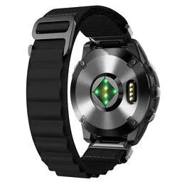 Alpine Nylon Strap, black, on a watch, 3/4 rear view