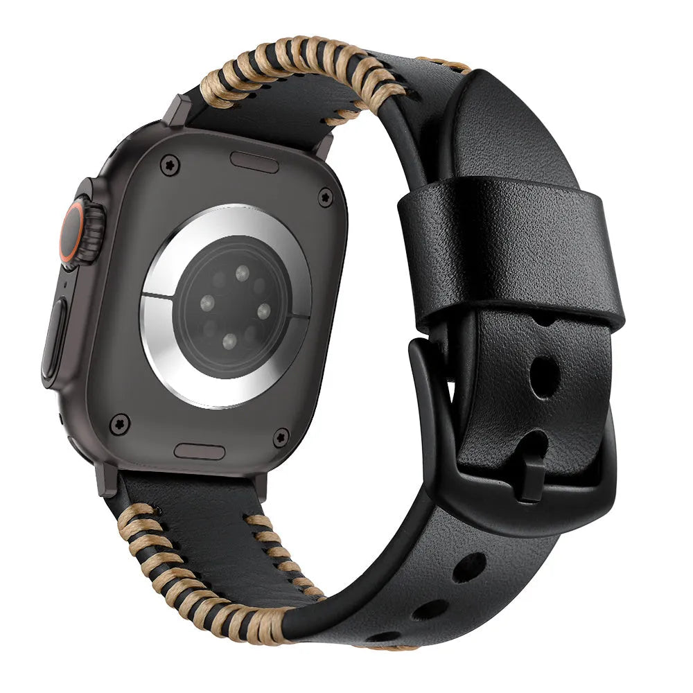 Apple Watch Stitched Lederarmband (Schwarz)