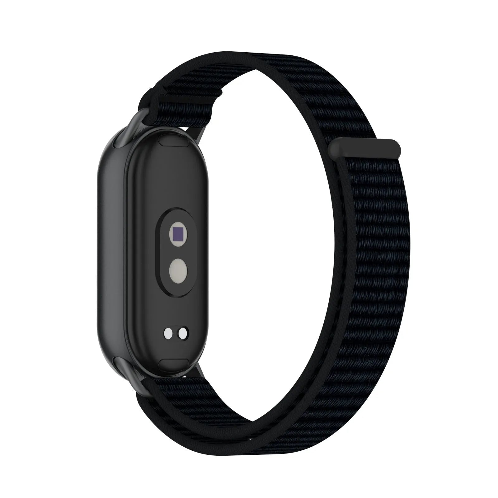Modern Nylon Strap, black, on a watch, 3/4 rear view