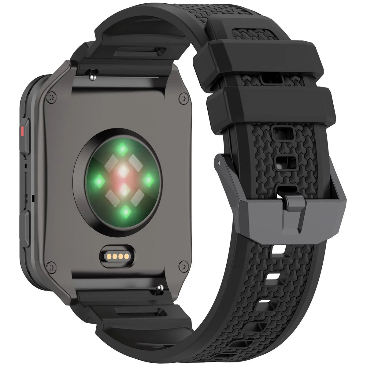 Silicone Strap, black, on a watch, 3/4 rear view