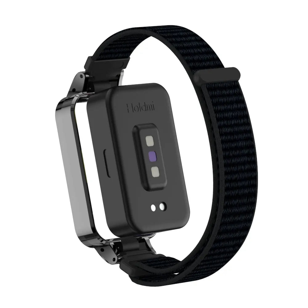 Nylon Strap, black, on a watch, 3/4 rear view