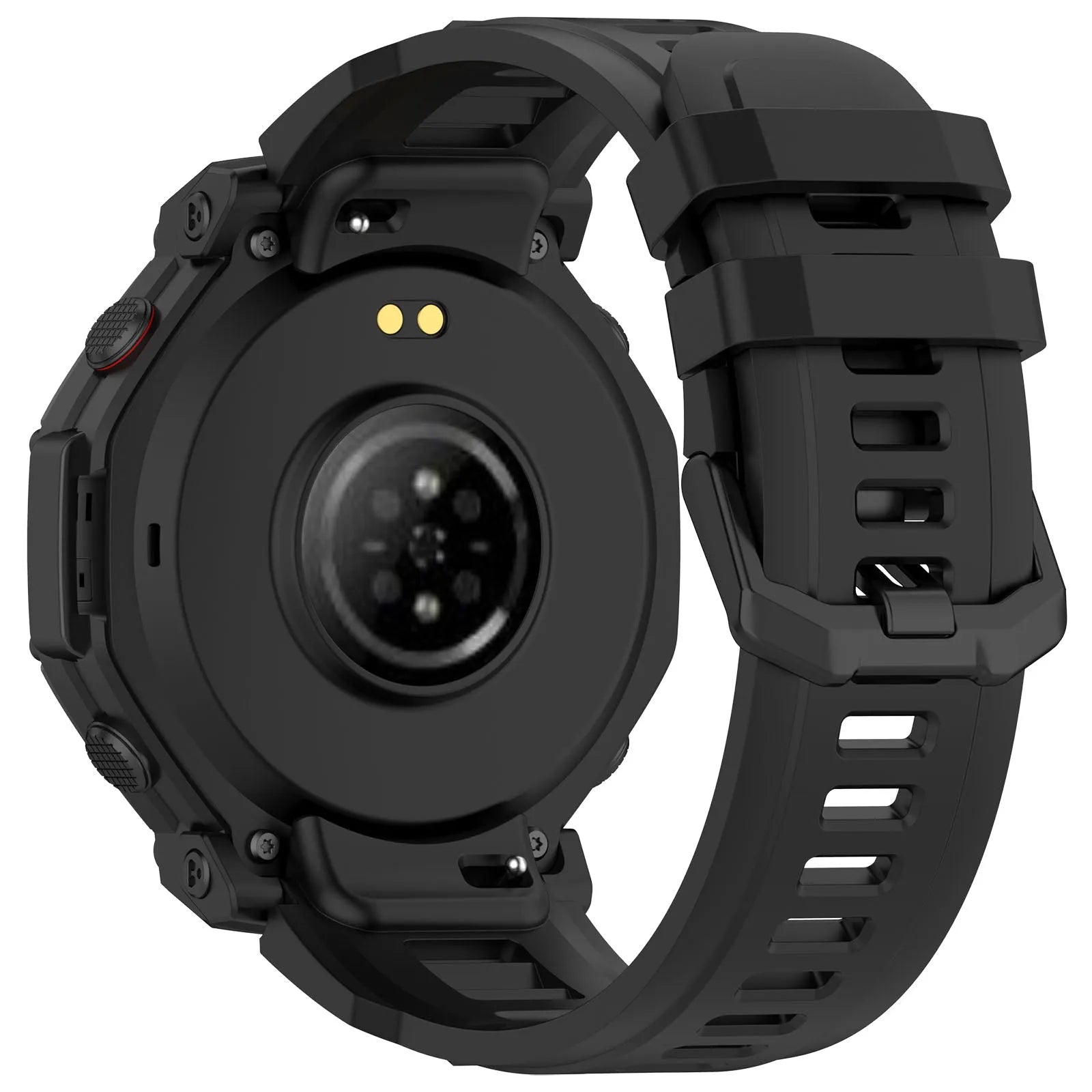 Silicone Strap, black, on a watch, 3/4 rear view