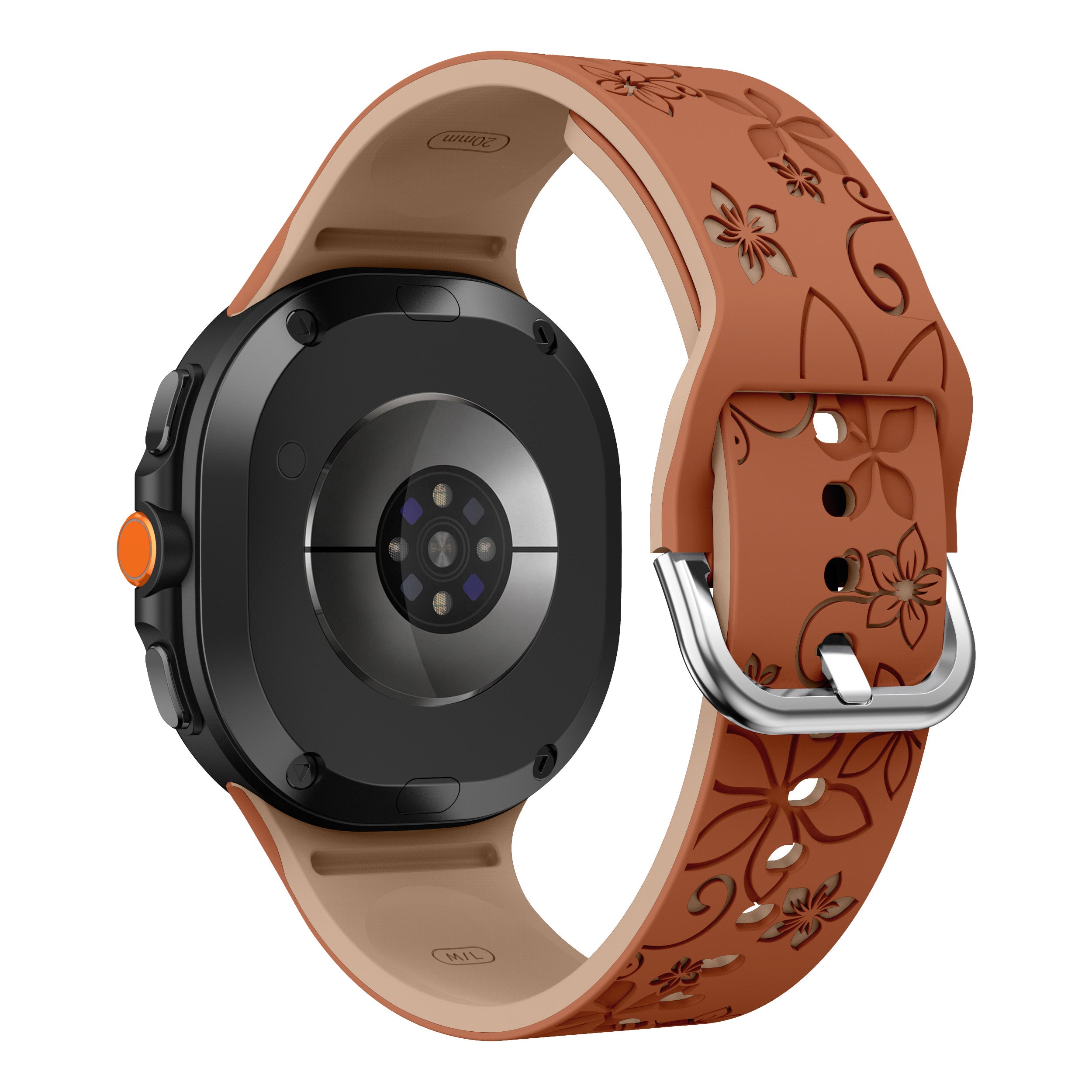 Samsung Galaxy Watch 8 - 44mm Silikonarmband mit Blumenmuster (Braun/Beige)