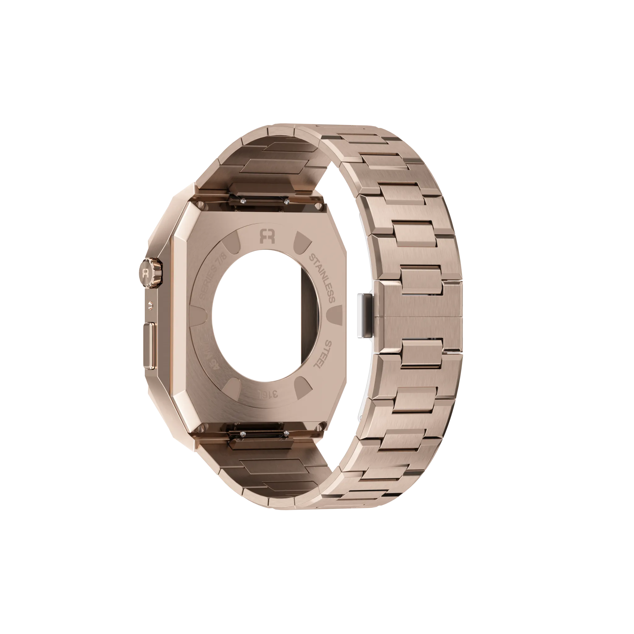 Reqior Apple Watch 45mm Hülle mit integriertem Stahlarmband 'Nautilus' (Roségold)