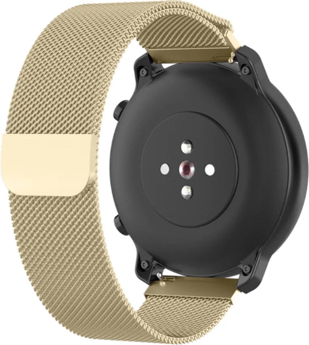 Milanese Strap, champagne, on a watch, 3/4 rear view