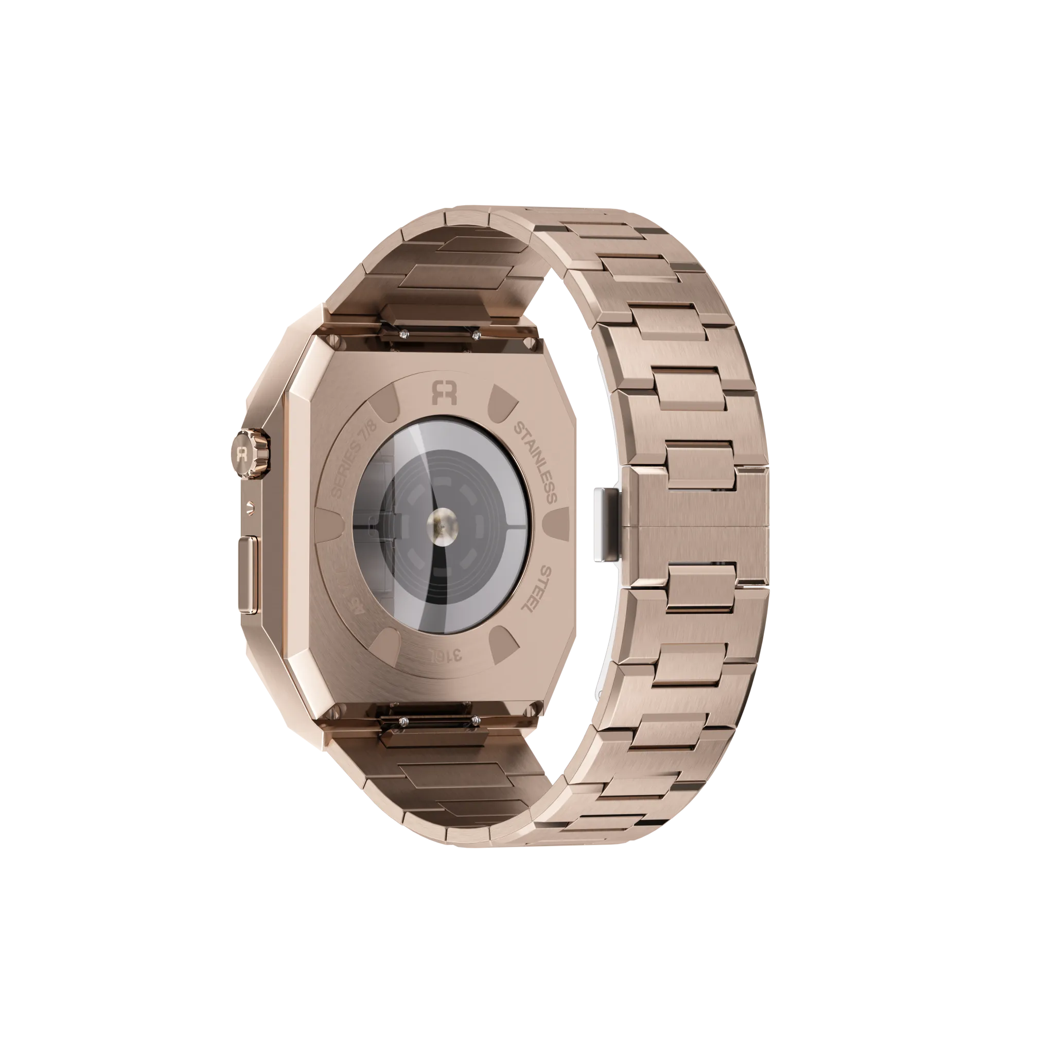 Reqior Apple Watch 45mm Hülle mit integriertem Stahlarmband 'Nautilus' (Roségold)
