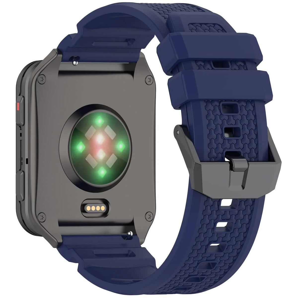 Silicone Strap, dark blue, on a watch, 3/4 rear view