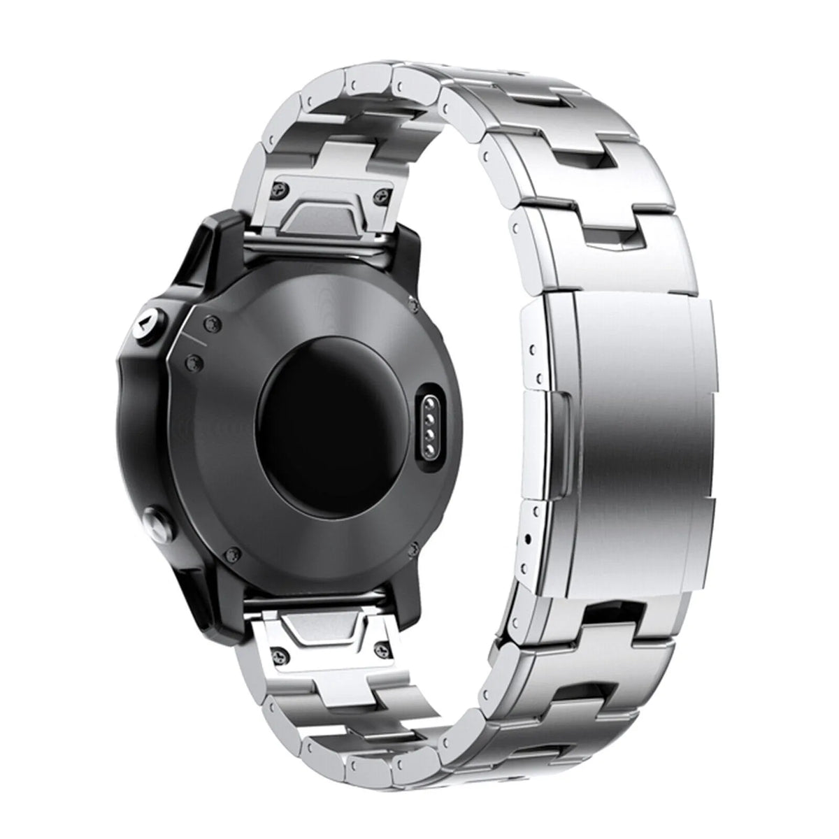 Titanium Strap, silver, on a watch, 3/4 rear view