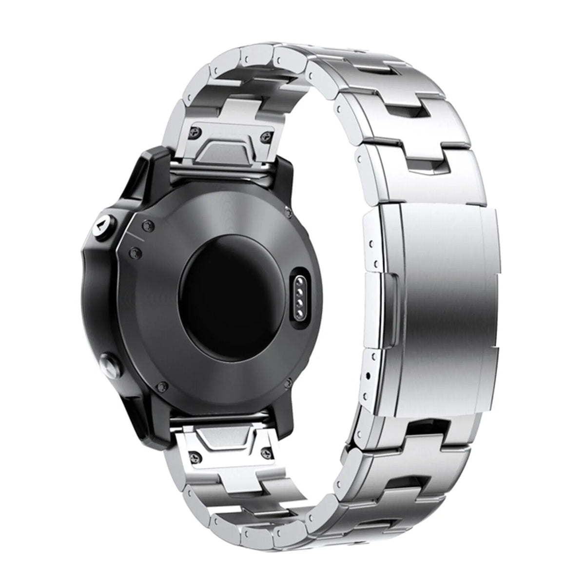 Titanium Strap, silver, on a watch, 3/4 rear view