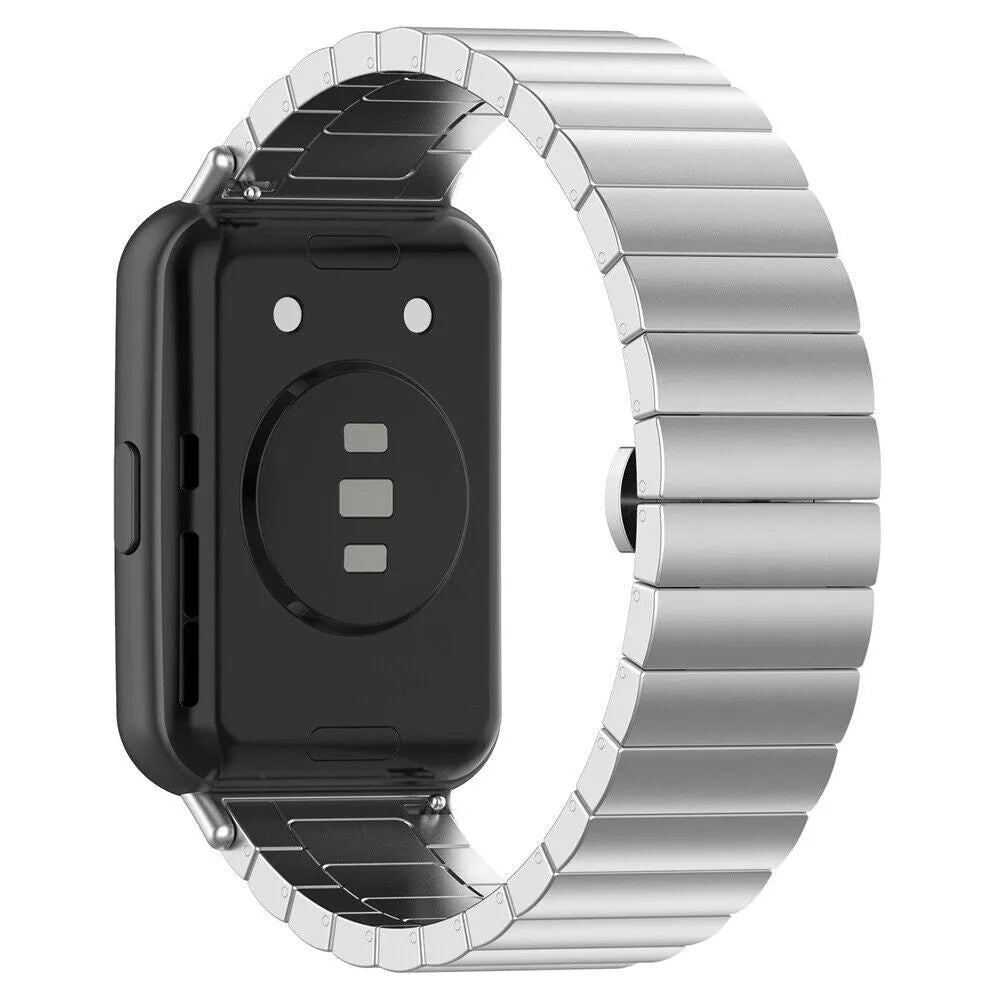 Metal Strap, silver, on a watch, 3/4 rear view