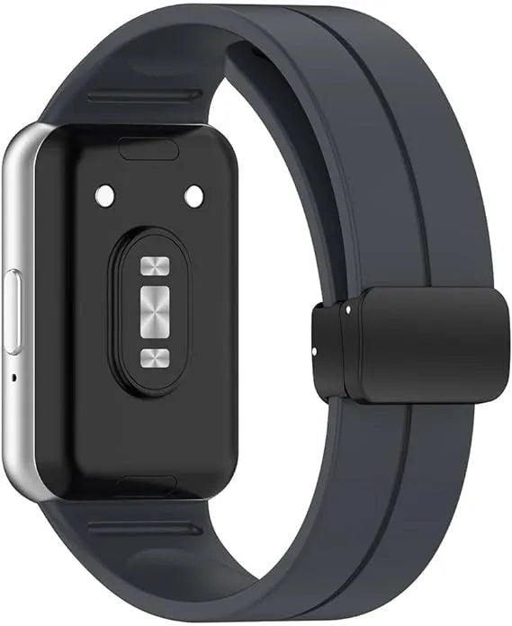 D-Buckle Silicone Strap, dark grey, on a watch, 3/4 rear view