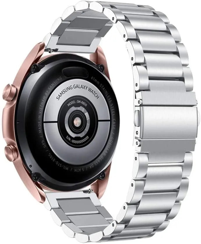 Steel Strap, silver, on a watch, 3/4 rear view