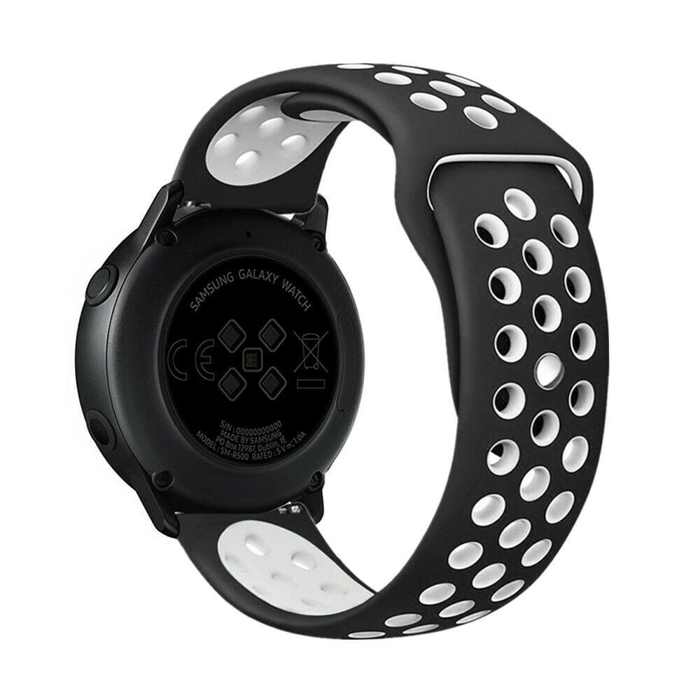 Silicone Sport Strap, black/white, on a watch, 3/4 rear view