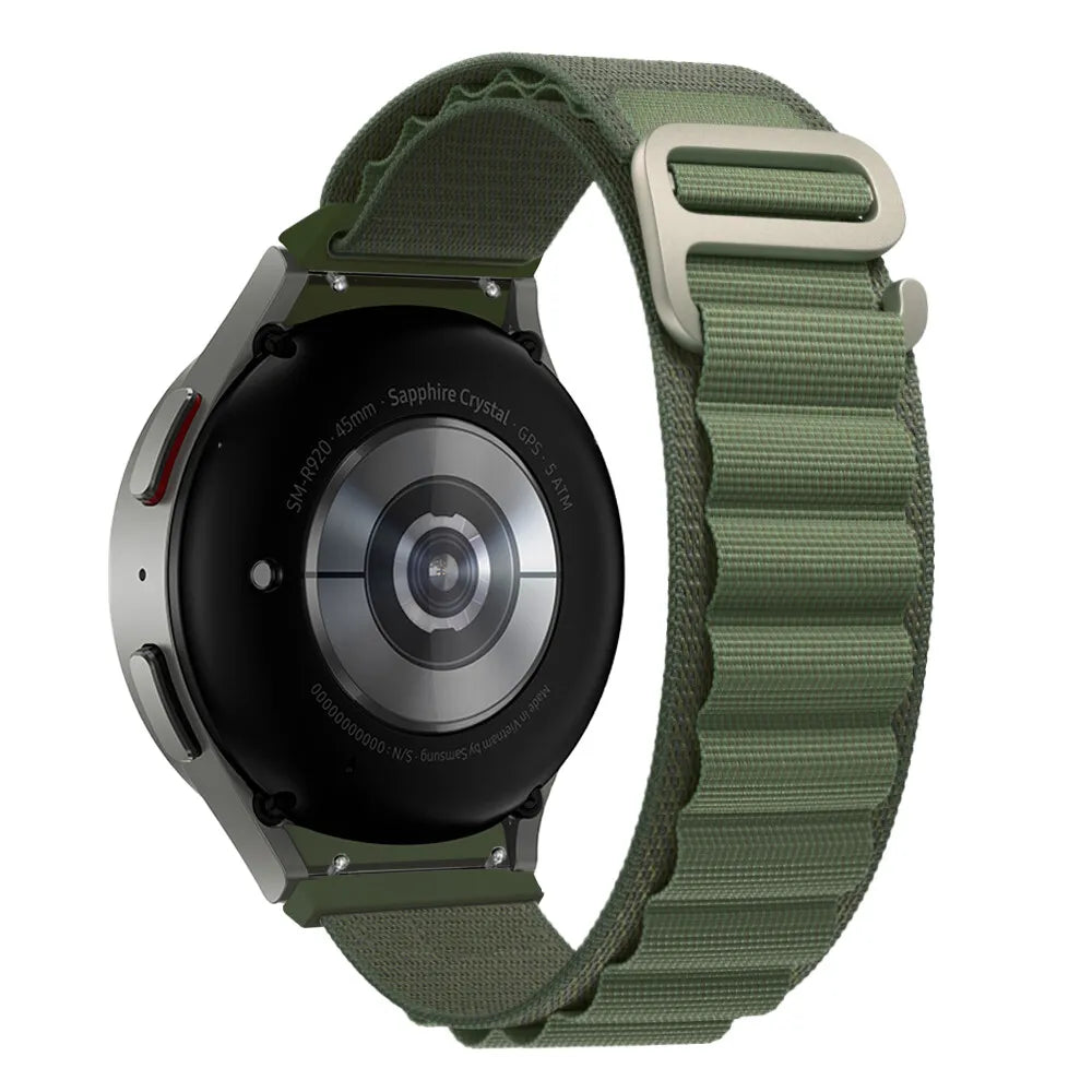 Alpine Nylon Strap, green, on a watch, 3/4 rear view
