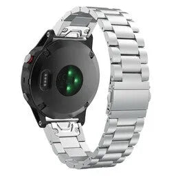 Steel Strap, silver, on a watch, 3/4 rear view