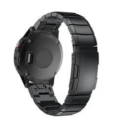 Metal Strap, black, on a watch, 3/4 rear view