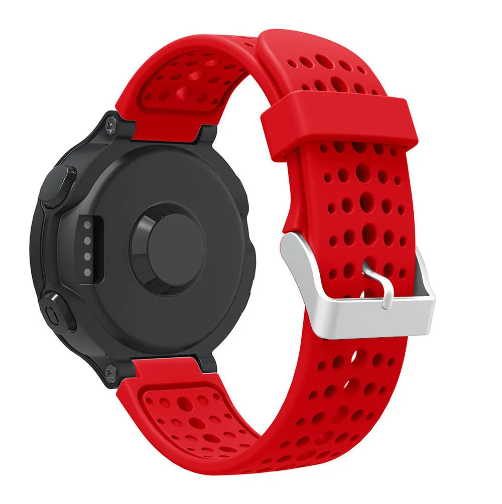 Silicone Strap, red, on a watch, 3/4 rear view