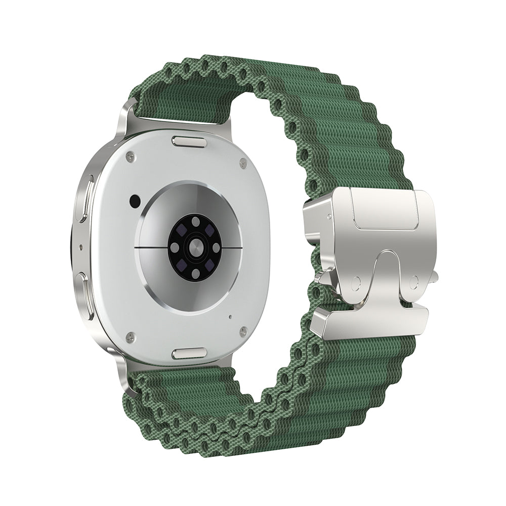 Samsung Galaxy Watch 8 Classic Outdoor Nylonarmband mit P-Schnalle (Grün mit Silber)
