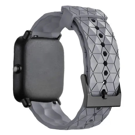 Silicone Strap Hexagons, grey, on a watch, 3/4 rear view