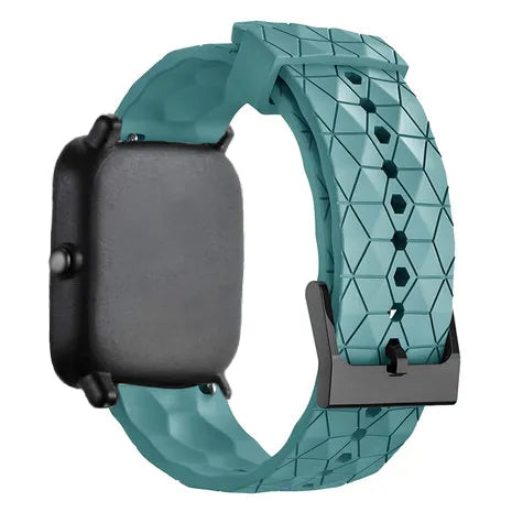 Silicone Strap Hexagons, grey-blue, on a watch, 3/4 rear view
