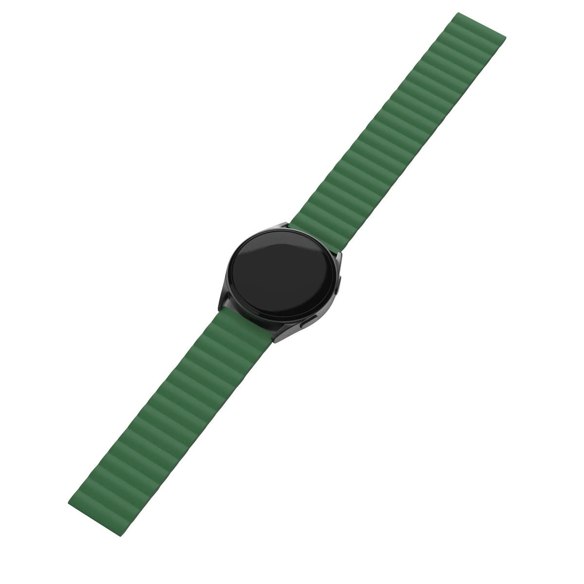 Magnetic Silicone Strap, green, on a watch, 3/4 rear view