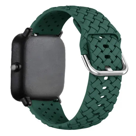 Braided Silicone Strap, dark green, on a watch, 3/4 rear view