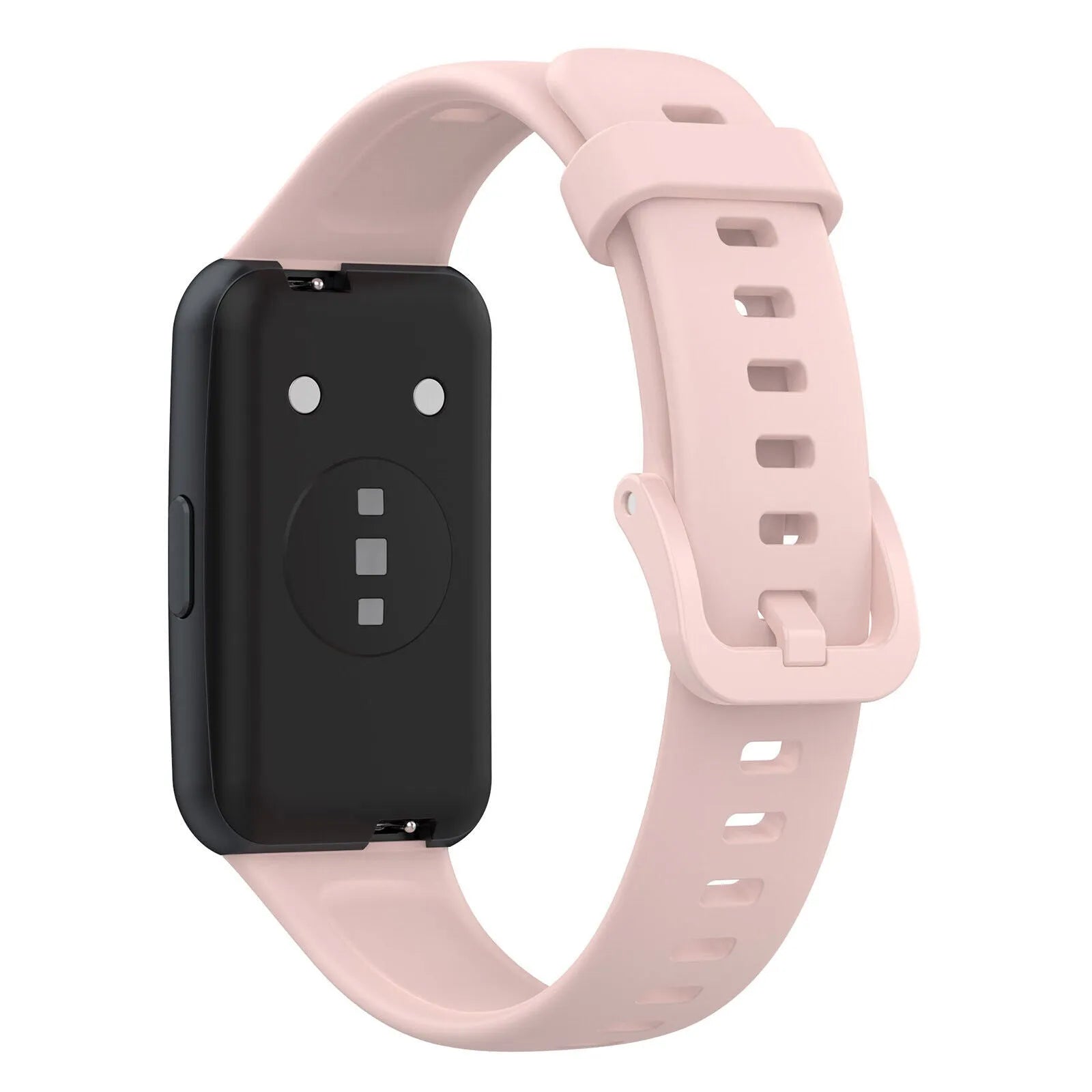 Silicone Strap, pink, on a watch, 3/4 rear view